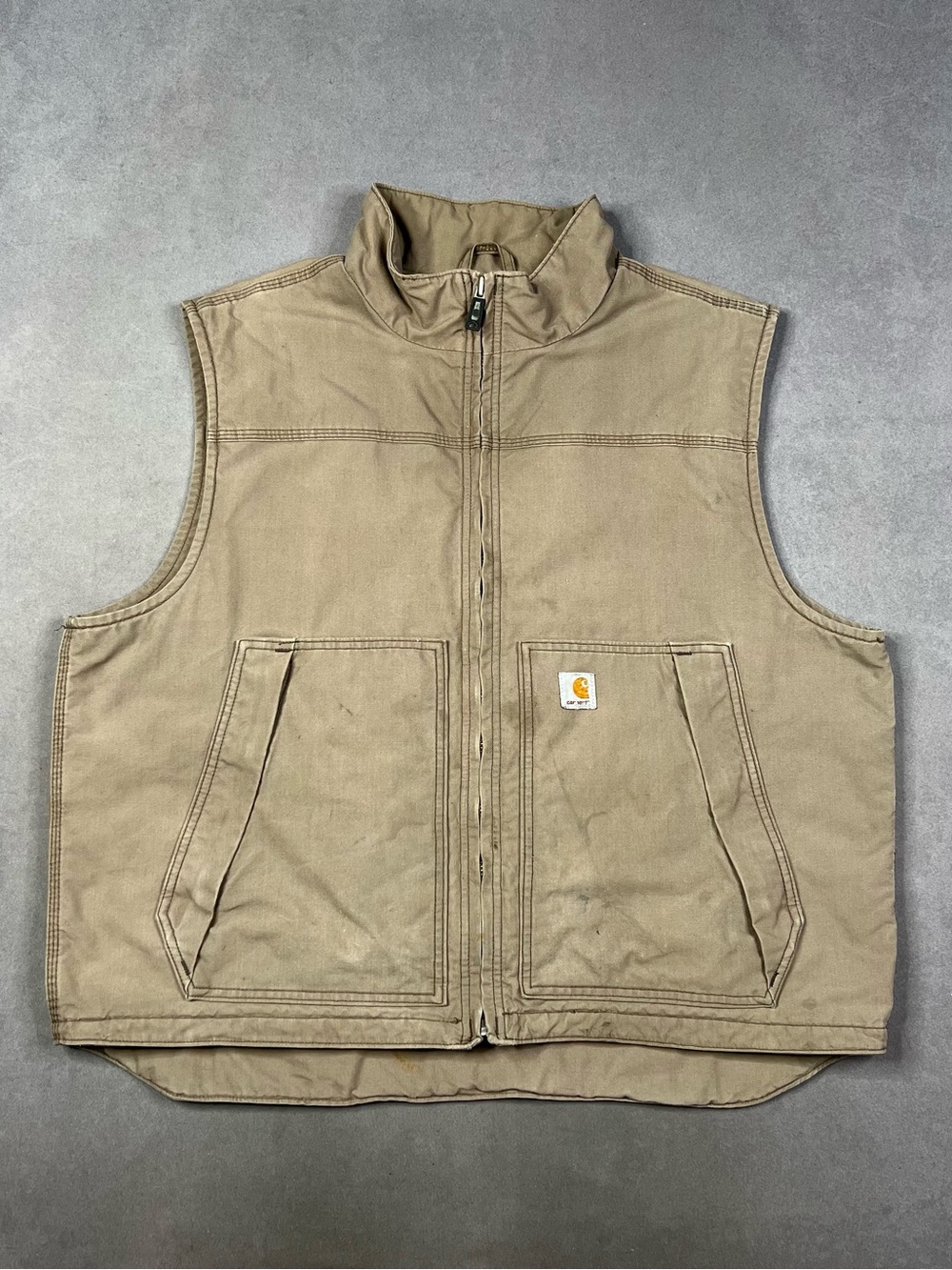 Carhartt Tan Canvas Work Vest with Zip Front